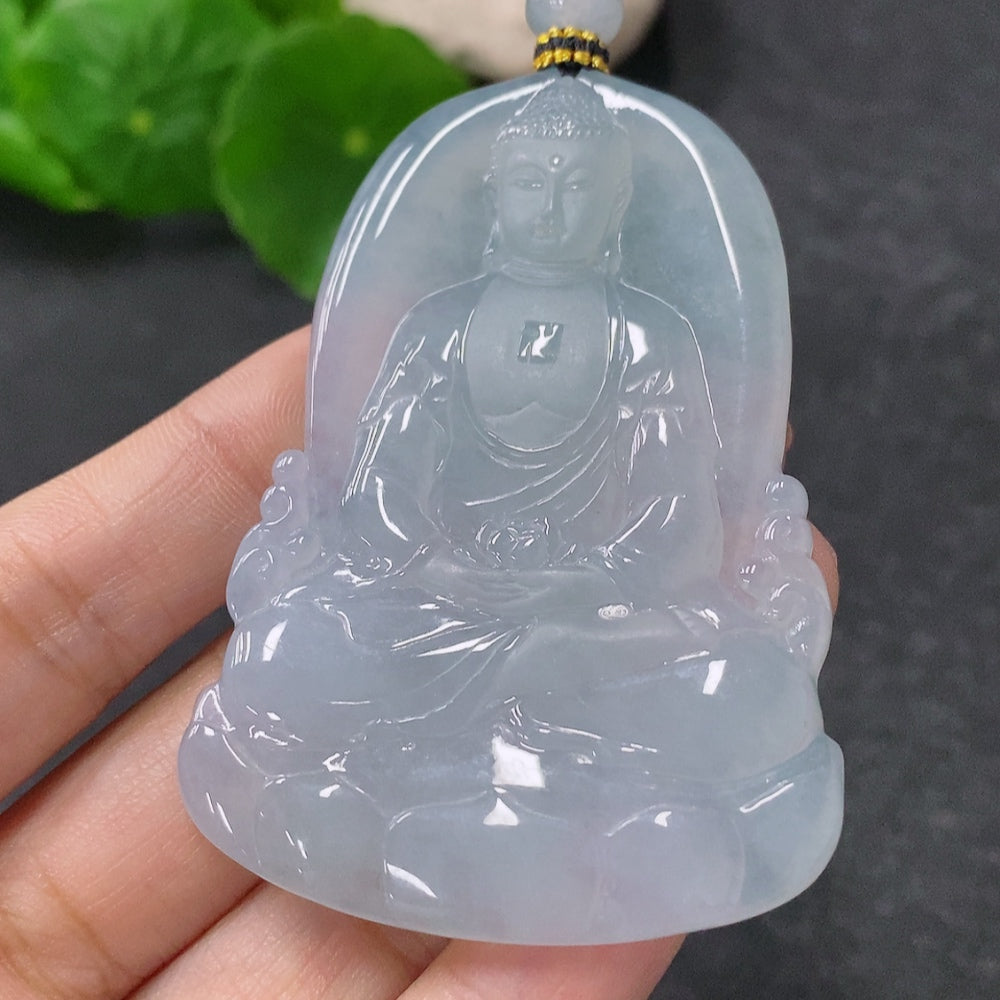 HUILIU HQ jadeite Buddha amulet pendant, approximately 33g, featuring a carved Buddha figure in smooth green jade.