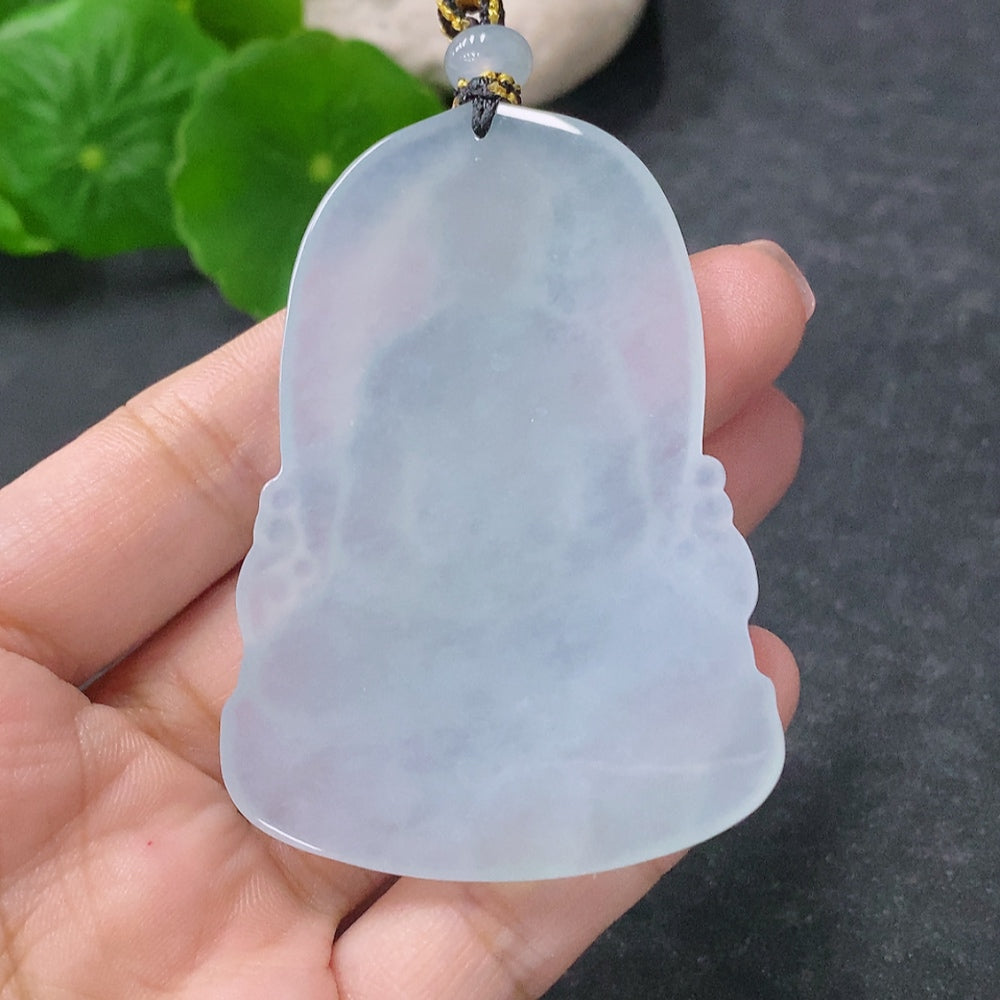 Jadeite Buddha amulet pendant with carved Buddha figure, approx. 33g, crafted by HUILIU HQ, showcasing intricate jade carvings.