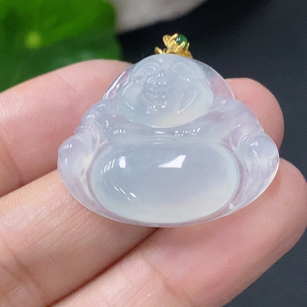Jadeite Buddha pendant in 18K gold from HUILIU HQ, featuring a detailed Buddha figure with a total weight of 5.2g.