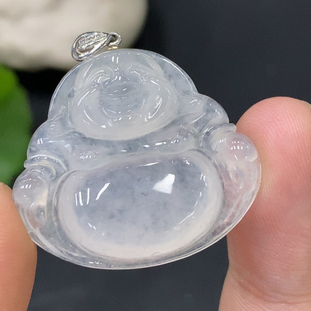 Huiliu Jadeite Buddha pendant with bail, certified jade stone, featuring detailed Buddha figure on a smooth jade surface.