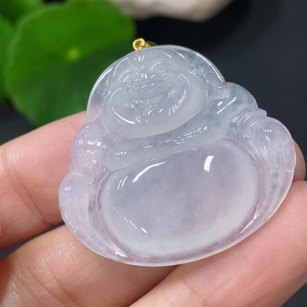 Huiliu HQ jadeite pendant featuring a Buddha figure with diamond accents, crafted from high-quality jade.