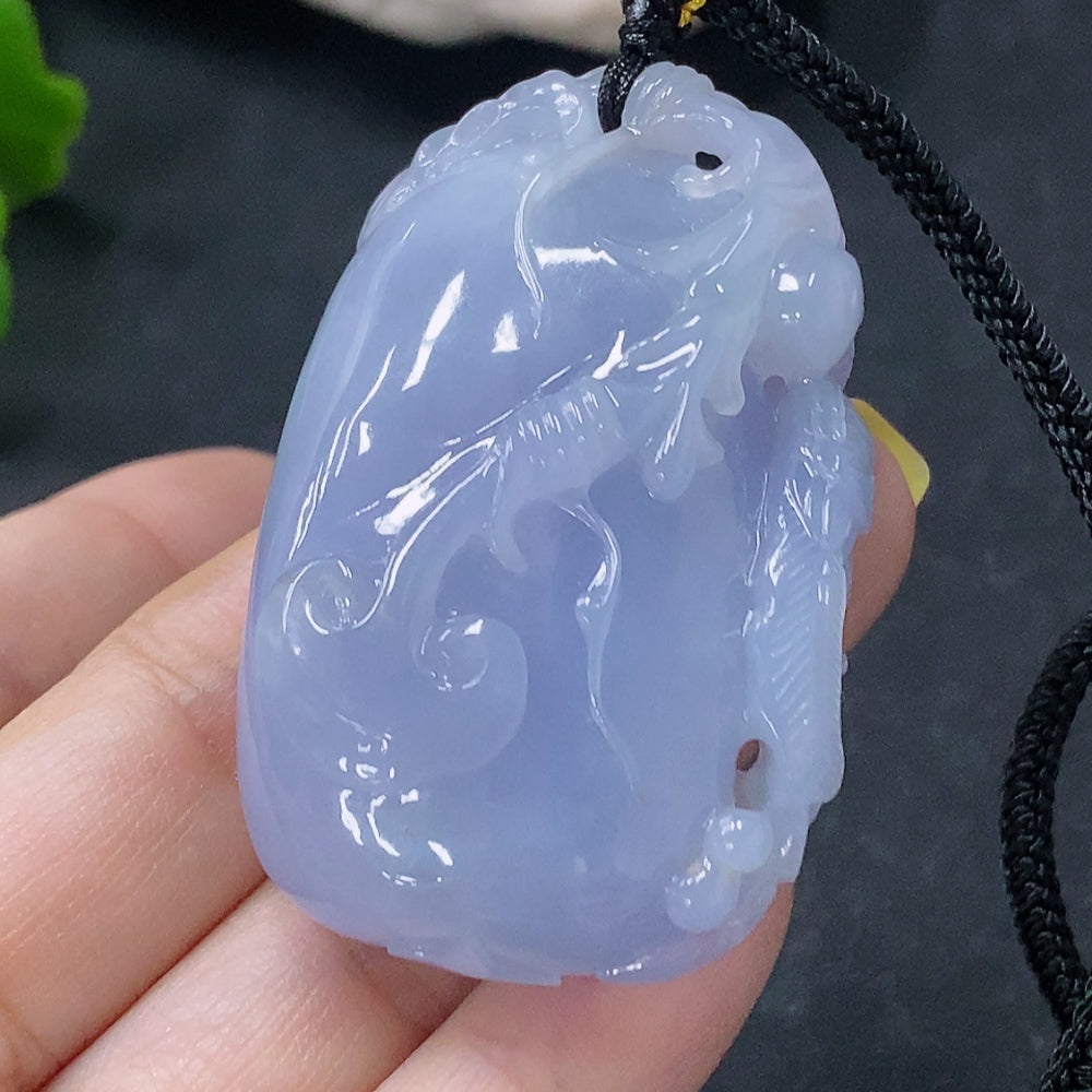 HUILIU HQ jadeite pendant Fu Gua, carved jade accessory weighing approximately 50.44g, featuring traditional Chinese design.