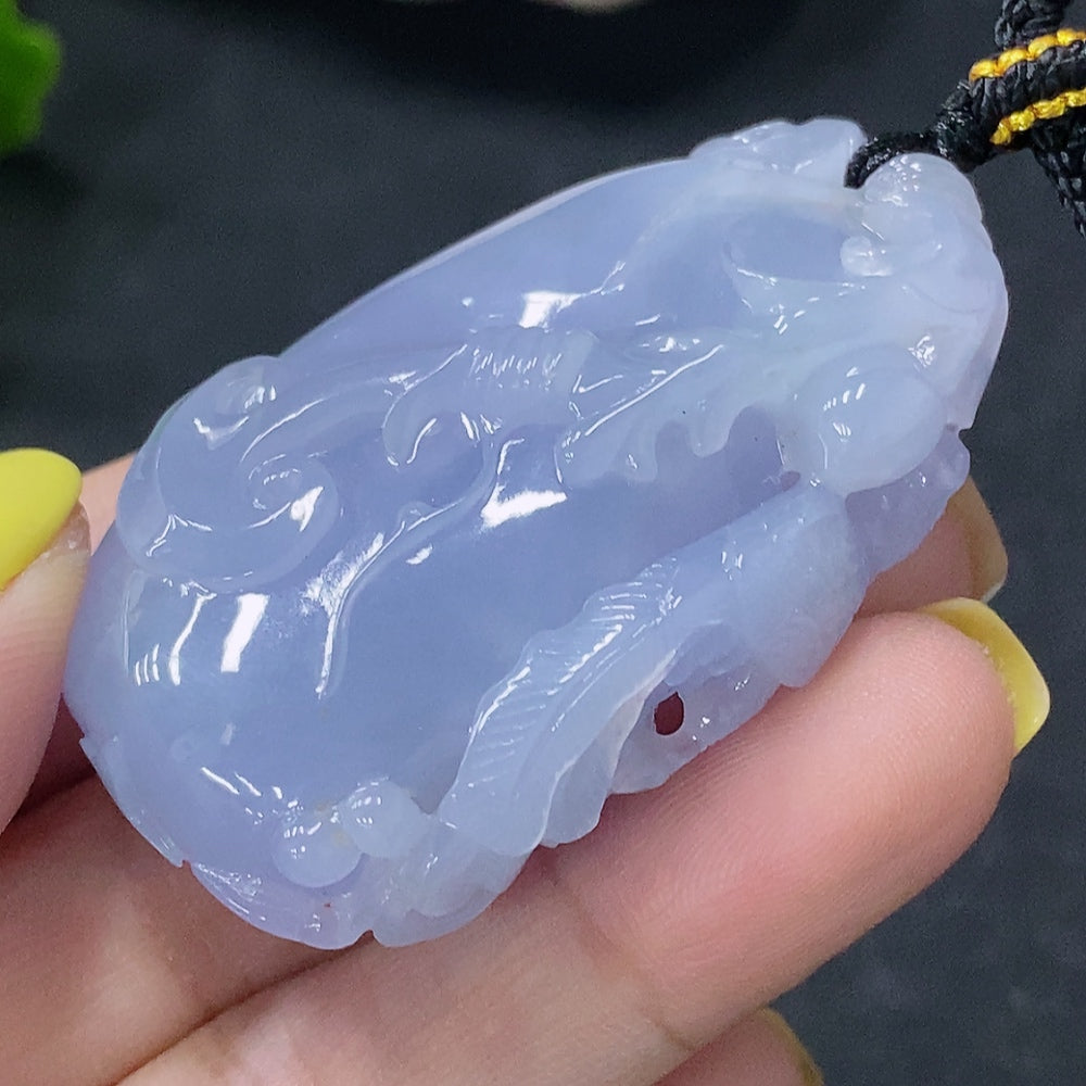 HUILIU HQ jadeite pendant Fu Gua with a total weight of 50.44g, crafted from smooth, polished green jadeite stone.