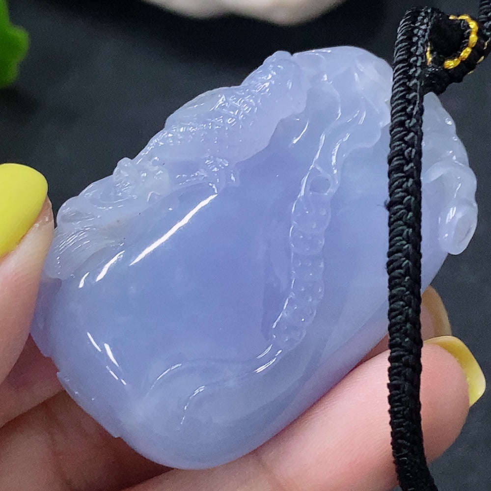 HUILIU HQ jadeite pendant Fu Gua in natural green jade, weighing approximately 50.44g, featuring intricate carved design.