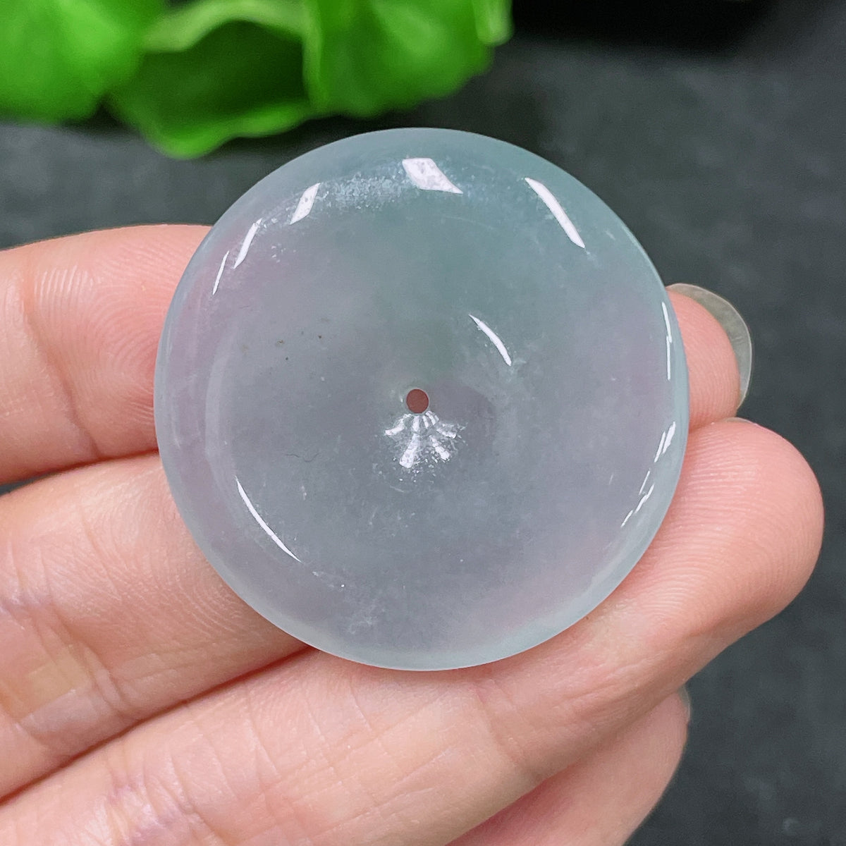 Huiliu Certified Jadeite Pendant with Peace Buckle design, showcasing smooth green jade and intricate craftsmanship.