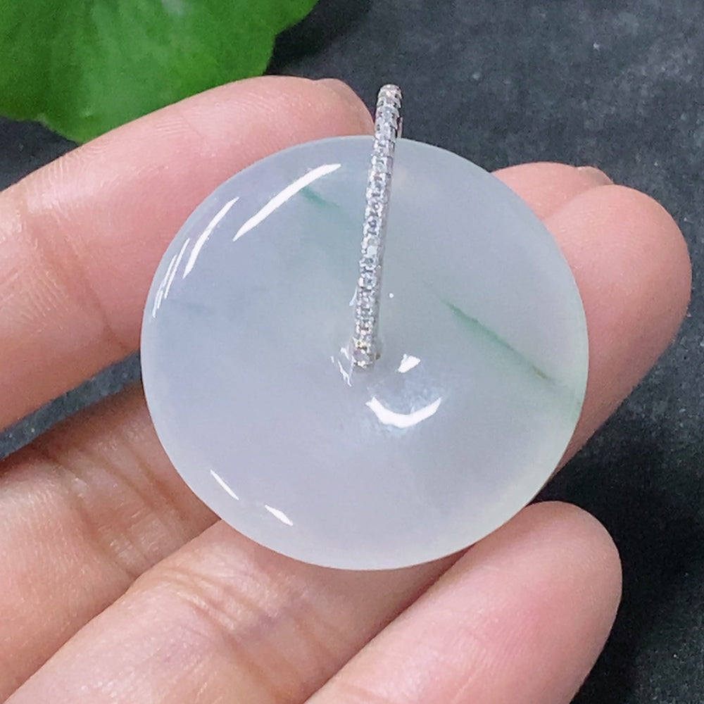 Huiliu HQ jadeite pendant featuring a peace buckle design, crafted from authentic jade, with Huiliu certification visible.