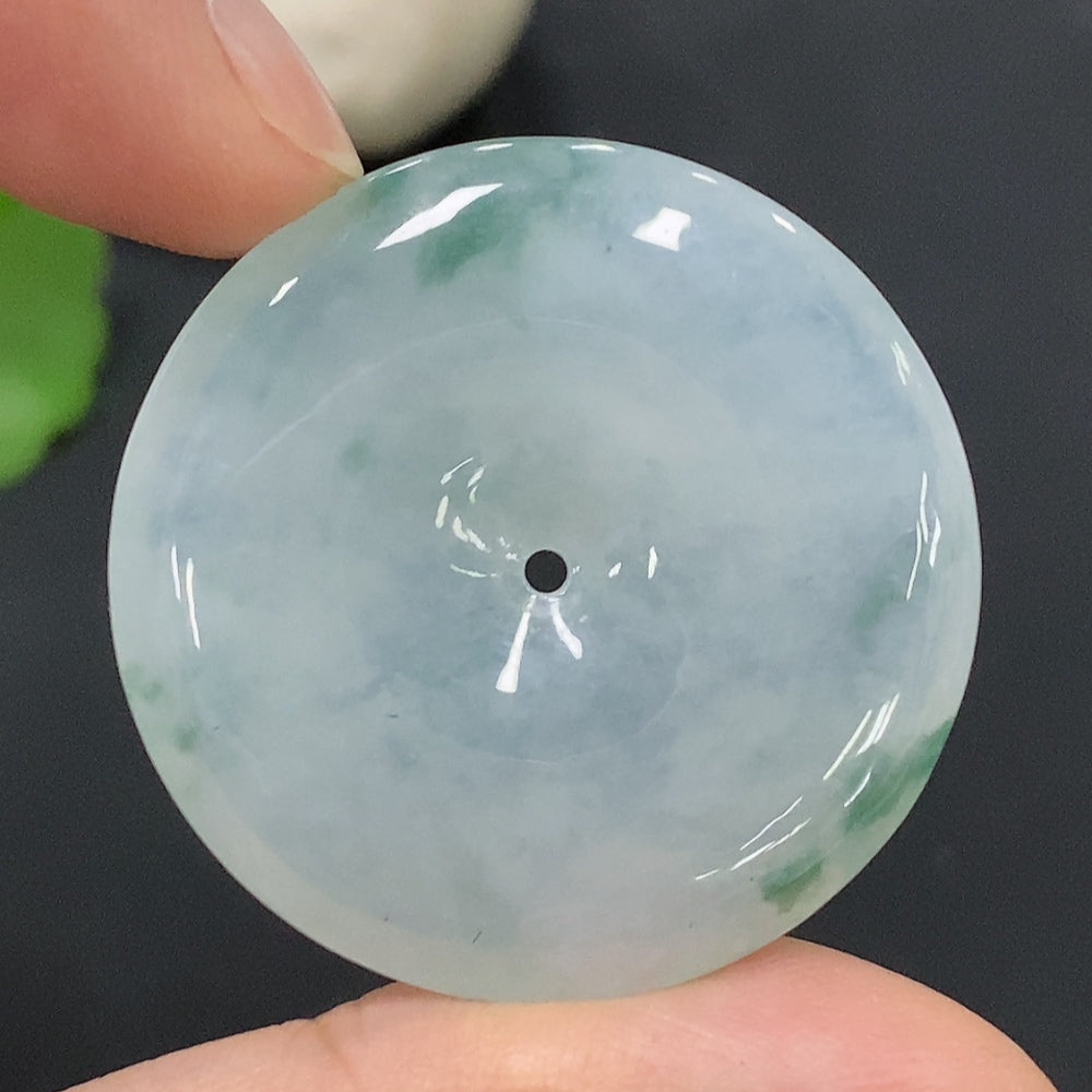 HUILIU HQ jadeite pendant with peace buckle, approximately 13.12g, showcasing a smooth, polished jadeite stone on a white background.