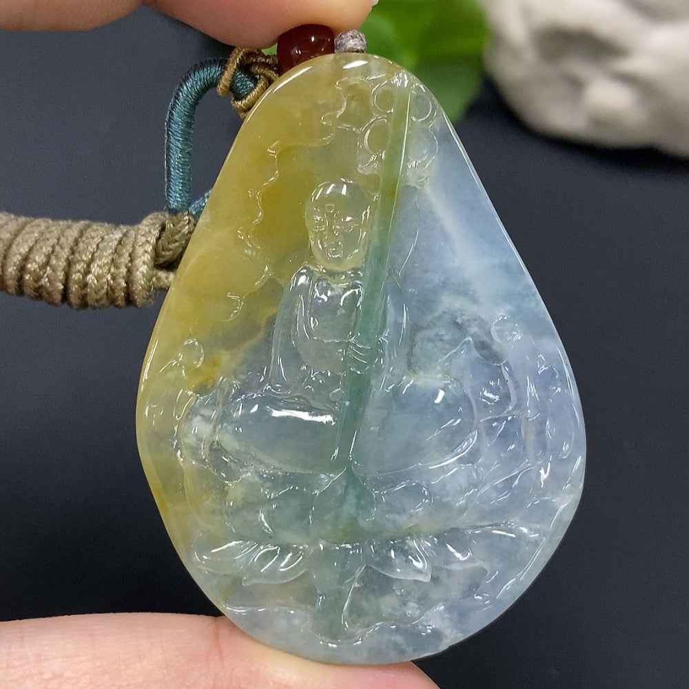 HUILIU HQ jadeite pendant with matching non-A grade stones, weighing approximately 26.8g, showcasing intricate jade craftsmanship.