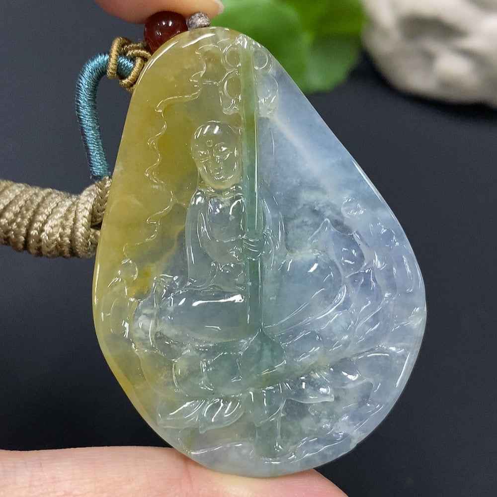 HUILIU HQ jadeite pendant with matching non-A grade stones, weighing approximately 26.8g, showcasing intricate jade craftsmanship.