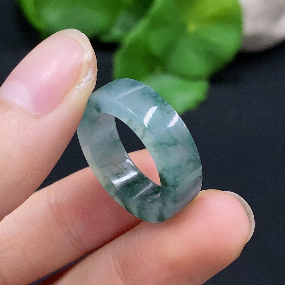 HUILIU HQ jadeite ring size 12 with a total weight of 4.23g, featuring smooth jade gemstone and silver band.
