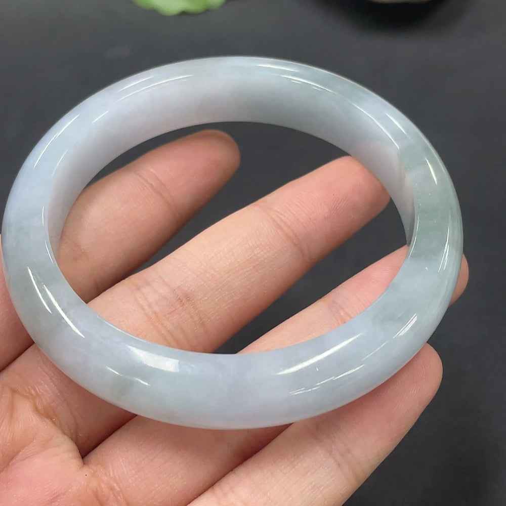 Huiliu HQ jadeite round bangle, natural green jade bracelet with smooth surface, certified by Huiliu, jewelry accessory.