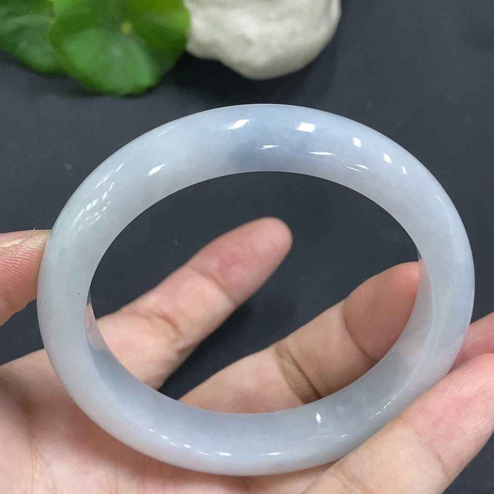 HUILIU HQ jadeite round bangle in size 56, weighing 52.823g, featuring smooth polished jade surface and elegant design.