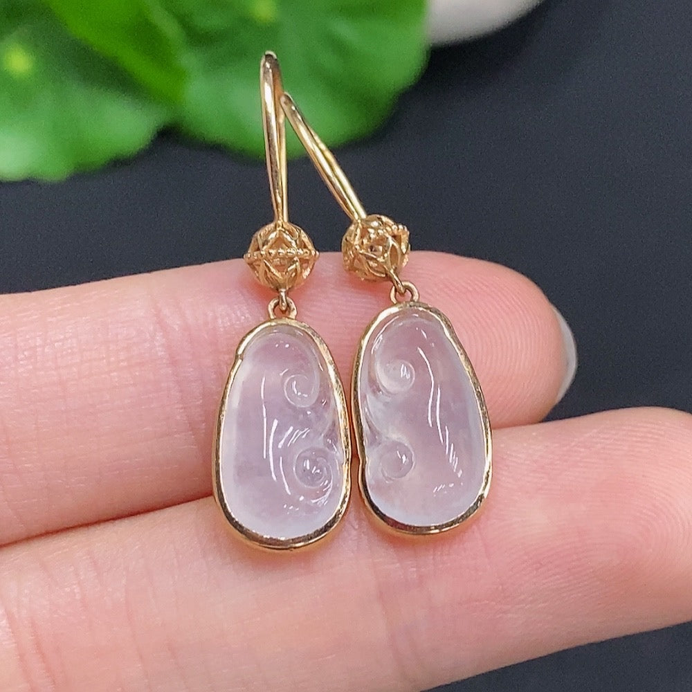 Huiliu Jadeite Ruyi Inlaid Earrings with intricate jade design, certified by Huiliu, showcasing traditional craftsmanship and elegant style.
