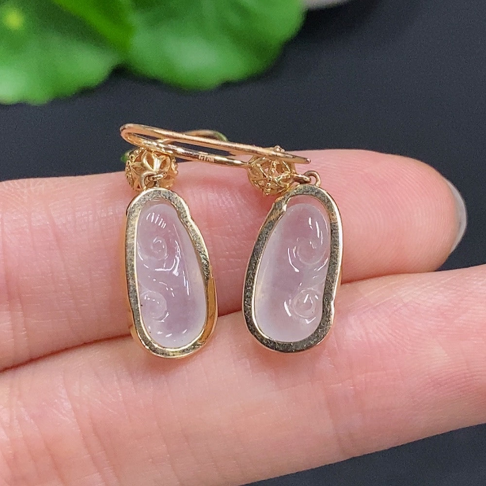 Huiliu certified jadeite Ruyi inlaid earrings featuring intricate jade designs and silver accents.