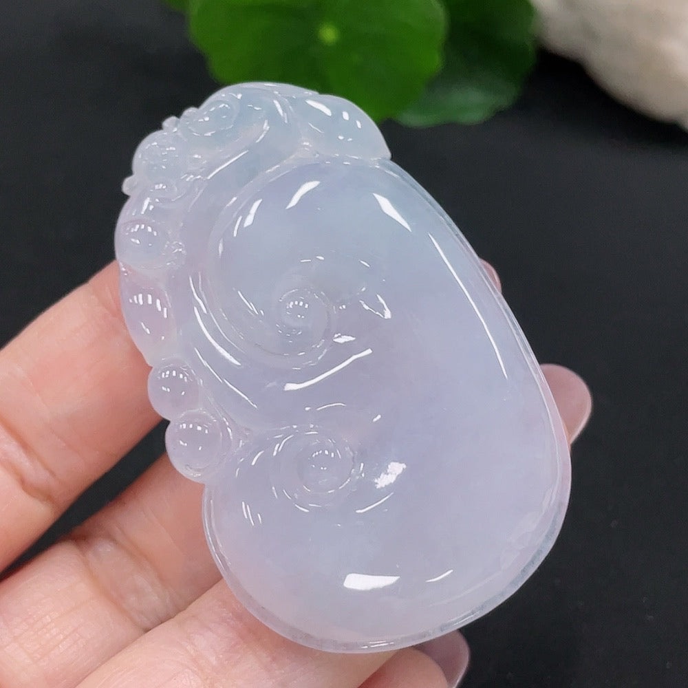 Jadeite Ruyi Pendant from HUILIU HQ, crafted from jade, weighing approximately 27.57g, featuring intricate traditional design.