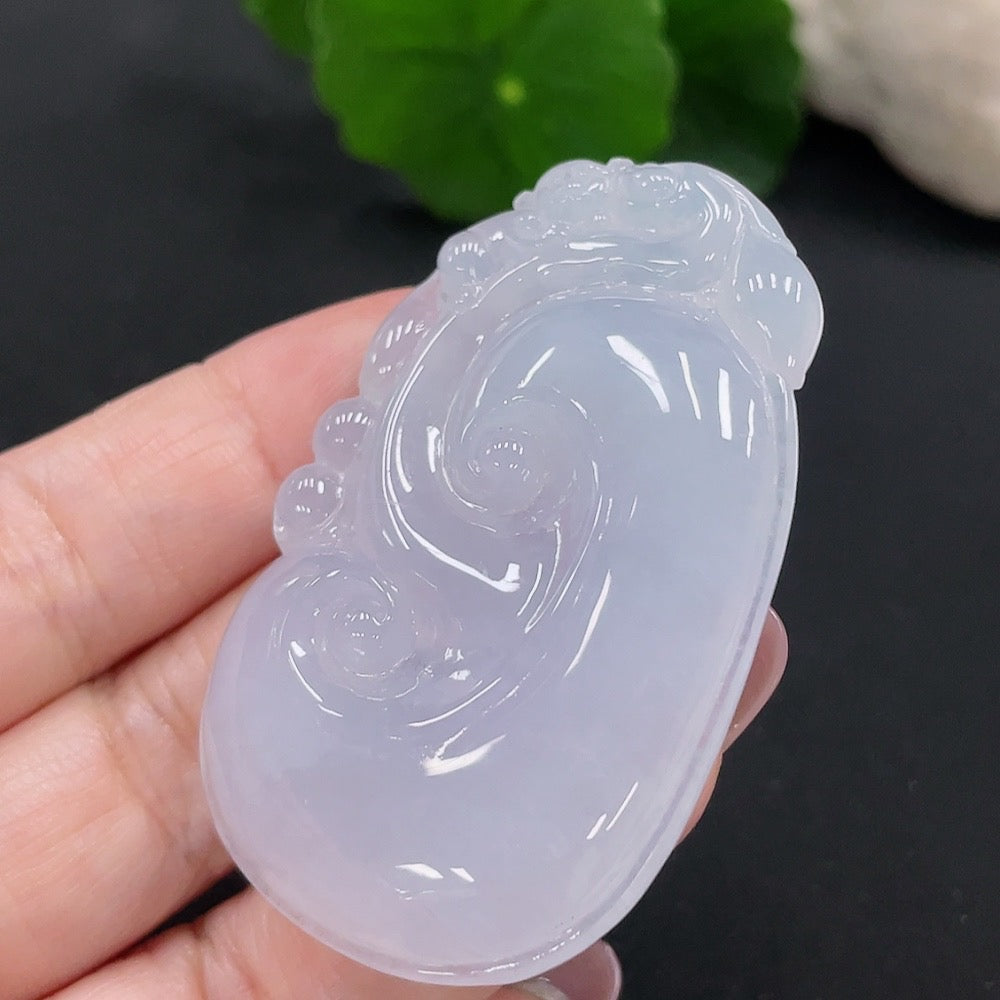 Jadeite Ruyi pendant from HUILIU HQ, crafted from green jade, weighing approximately 27.57g, featuring intricate traditional design.