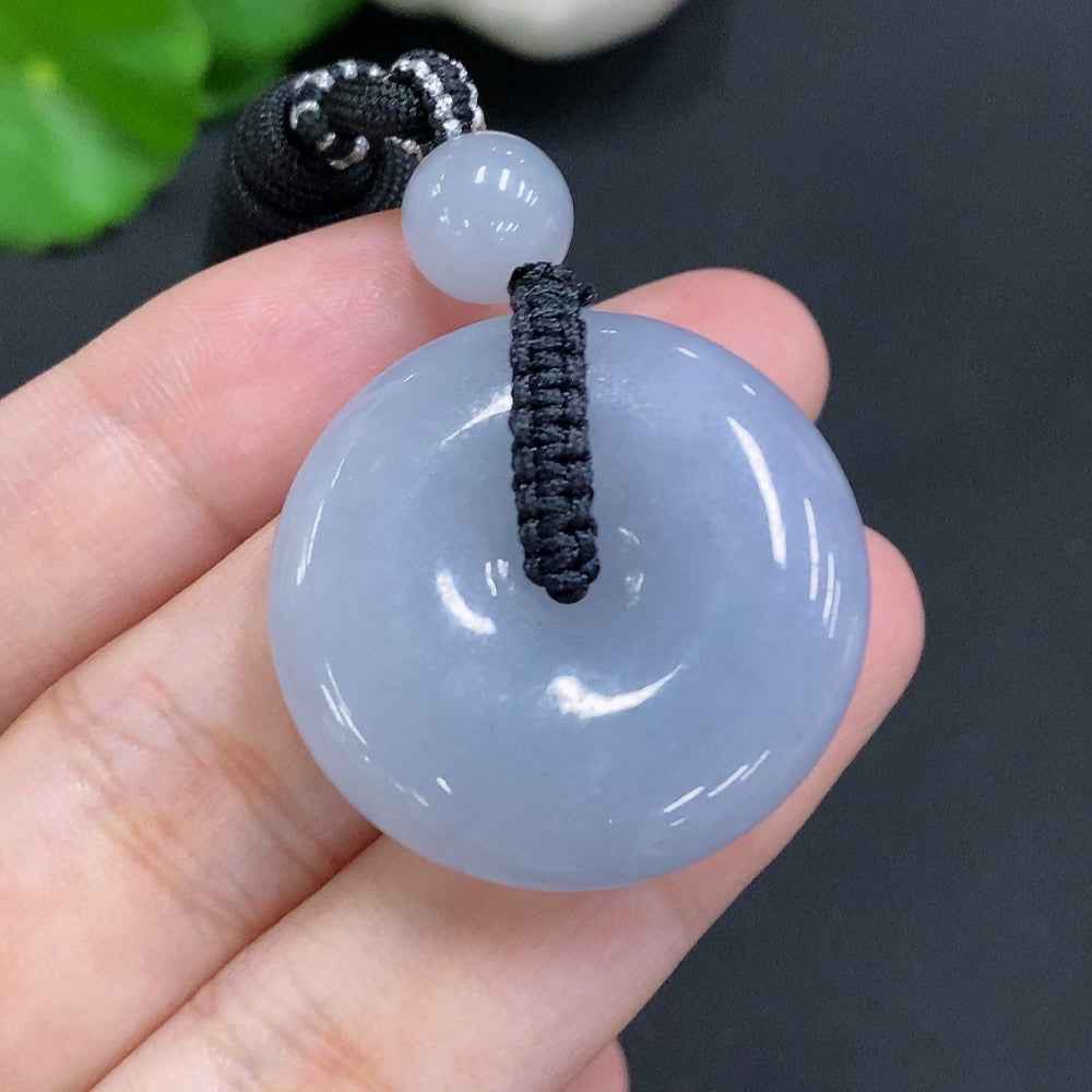 HUILIU HQ Jadeite safety buckle with rope, weighing approximately 19.6g, featuring a smooth green jade surface and secure clasp