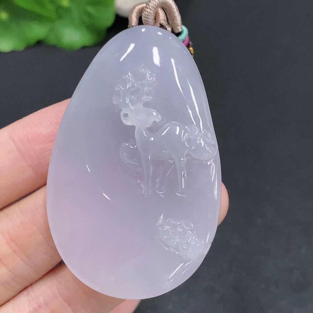 Jadeite "You Are Always with Me" pendant with rope, crafted by HUILIU HQ, weighing approximately 33.5g.