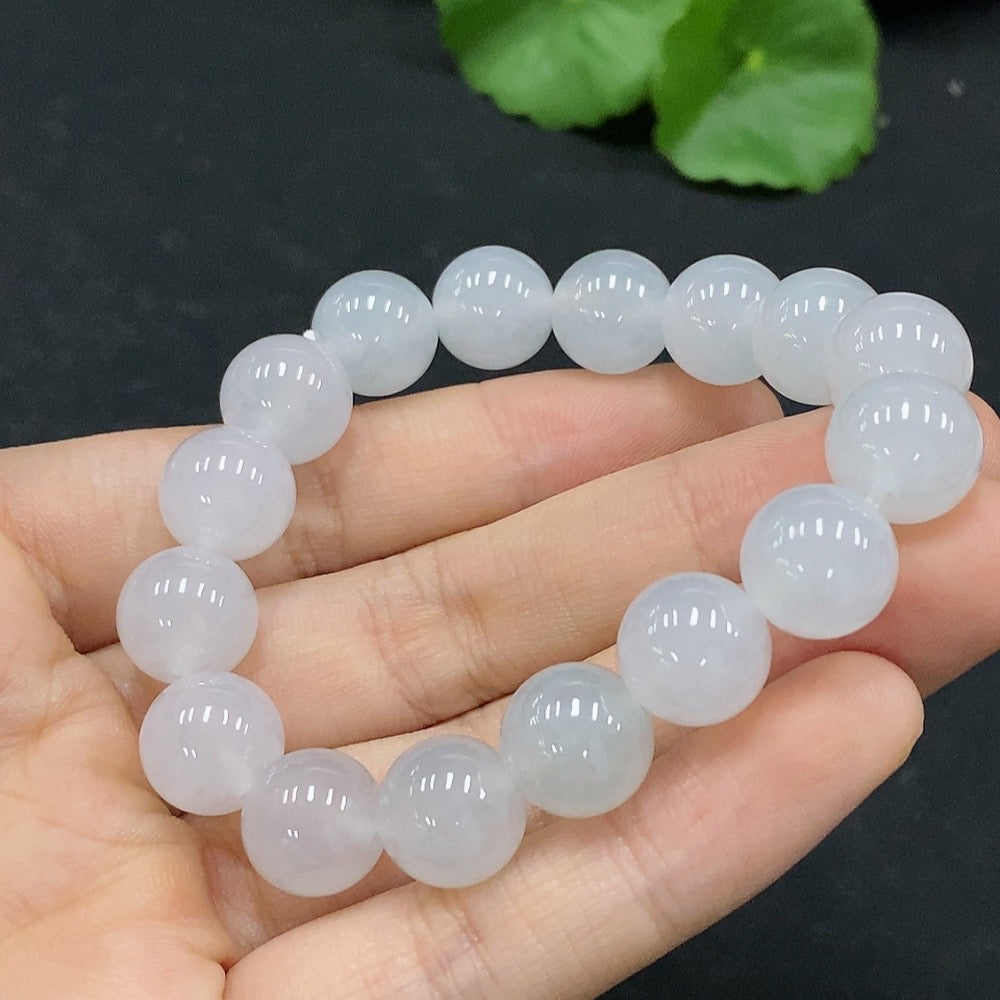 HUILIU HQ jadeite bracelet with 10.9mm beads and a total weight of 35.6g, showcasing smooth, polished jade stones.