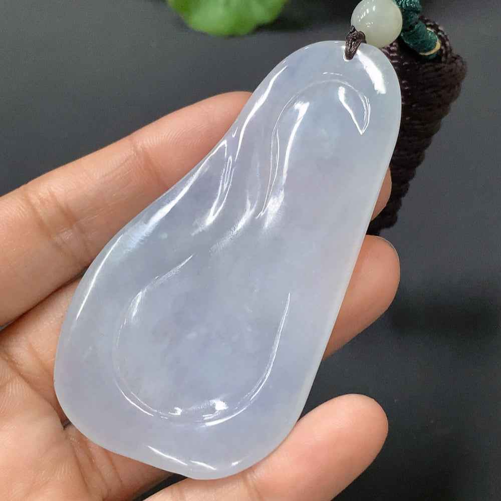 Jadeite pendant featuring a formless Guanyin figure, crafted by HUILIU HQ, weighs 37.652g and showcases smooth jade craftsmanship.