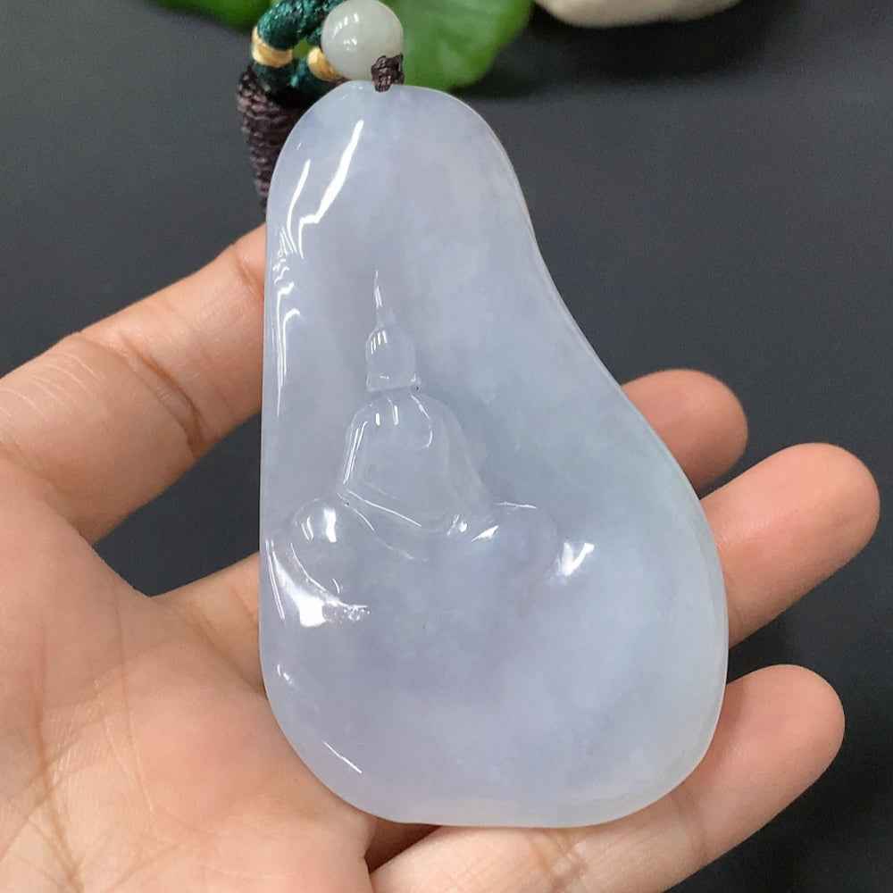 Jadeite pendant featuring a formless Guanyin figure, crafted from high-quality jade, weighing 37.652 grams.