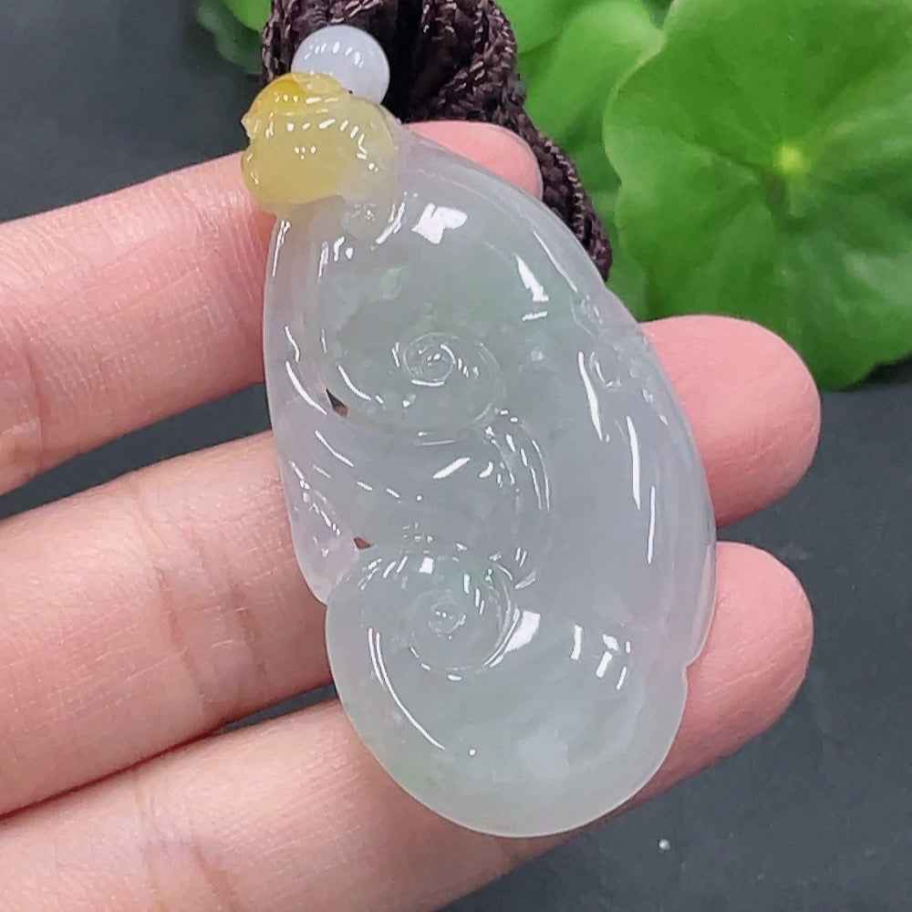 Jadeite Ruyi pendant from HUILIU HQ, intricately carved jade jewelry weighing approximately 23.8 grams, natural green gemstone.