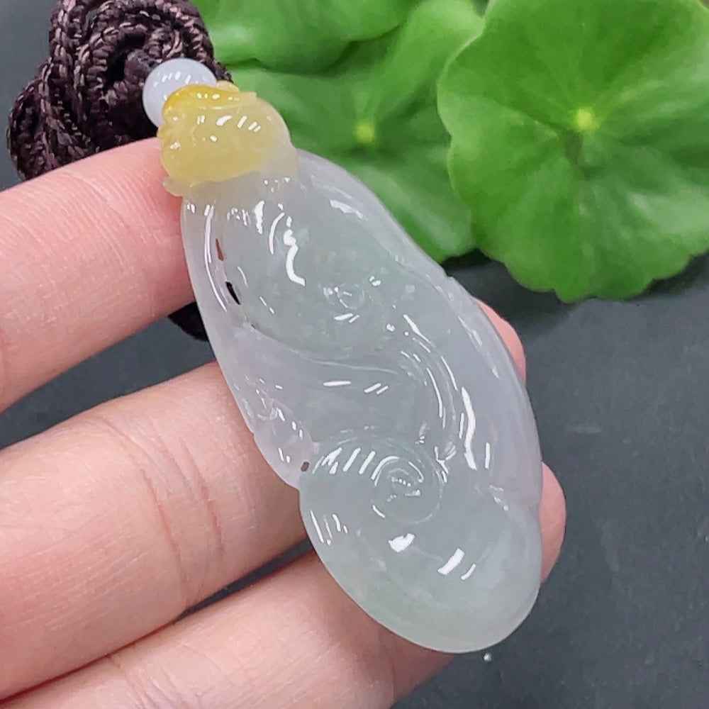 Jadeite Ruyi pendant from HUILIU HQ, crafted from green jade, weighing approximately 23.8g, featuring a smooth, polished surface.