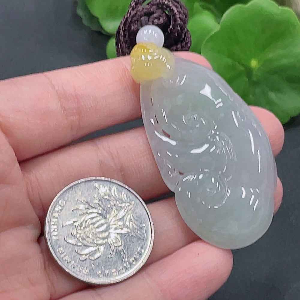 HUILIU HQ Jadeite Ruyi pendant, intricately carved jade jewelry, weighs approximately 23.8 grams, showcasing traditional craftsmanship.