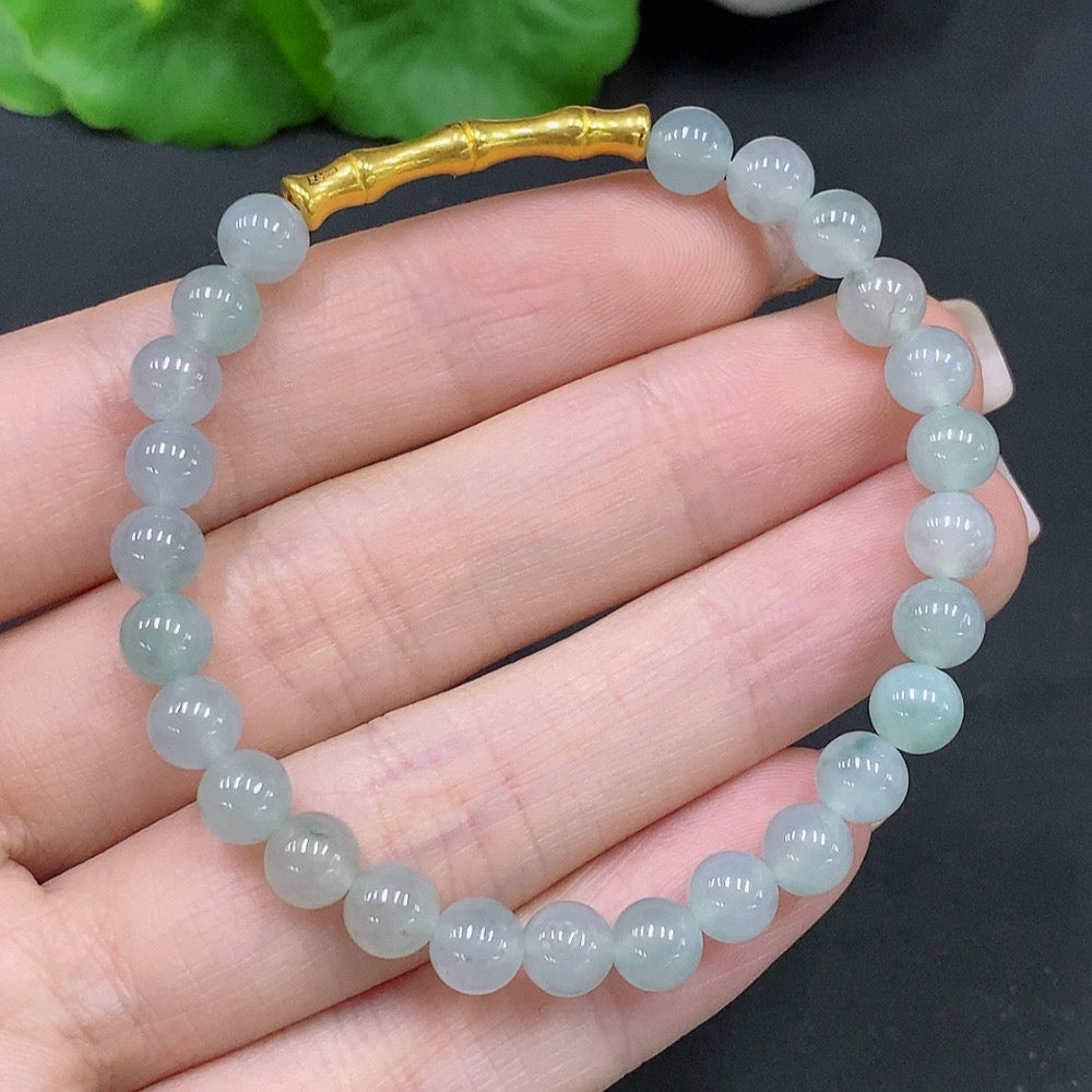 Natural Grade A Jadeite Bead Bracelet by HUILIU, 5.8mm jade beads, certified Huiliu jewelry accessory.
