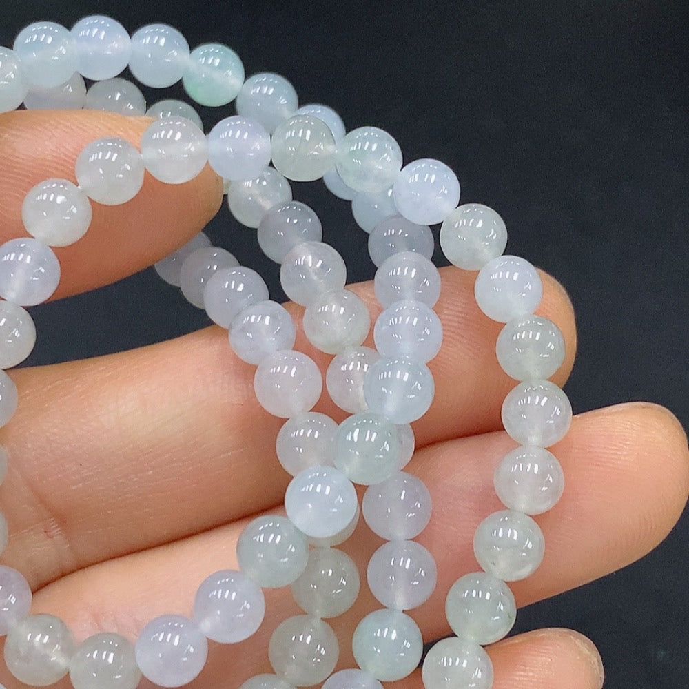 Huiliu Natural Grade A Jadeite Bead Necklace with 4.8mm beads, non-gold, 27.01g, certified jade jewelry by HUILIU HQ.