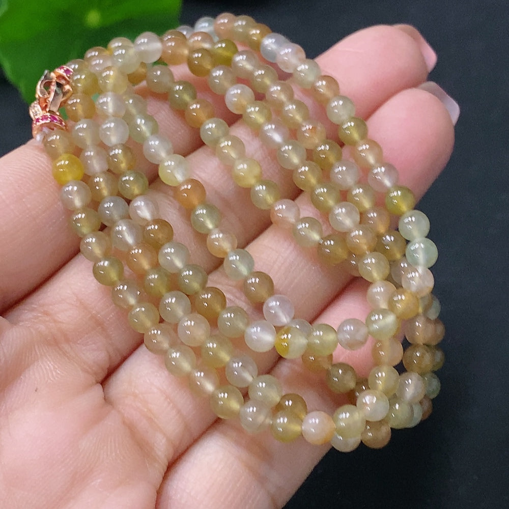 Huiliu Grade A jadeite bead necklace with 4mm beads, total weight 15.94g, natural jade jewelry, certified by Huiliu.