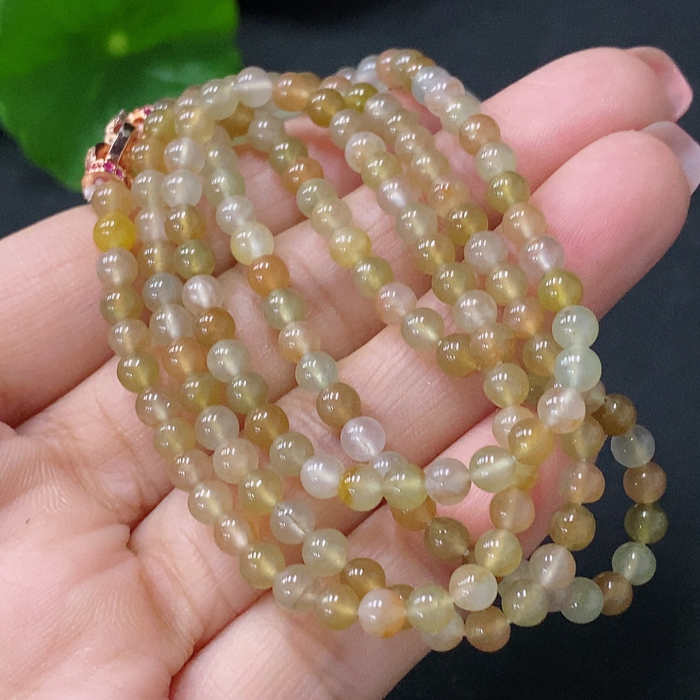 Natural Grade A Jadeite Bead Necklace by HUILIU HQ featuring 4mm beads and a total weight of about 15.94g, Huiliu certified.
