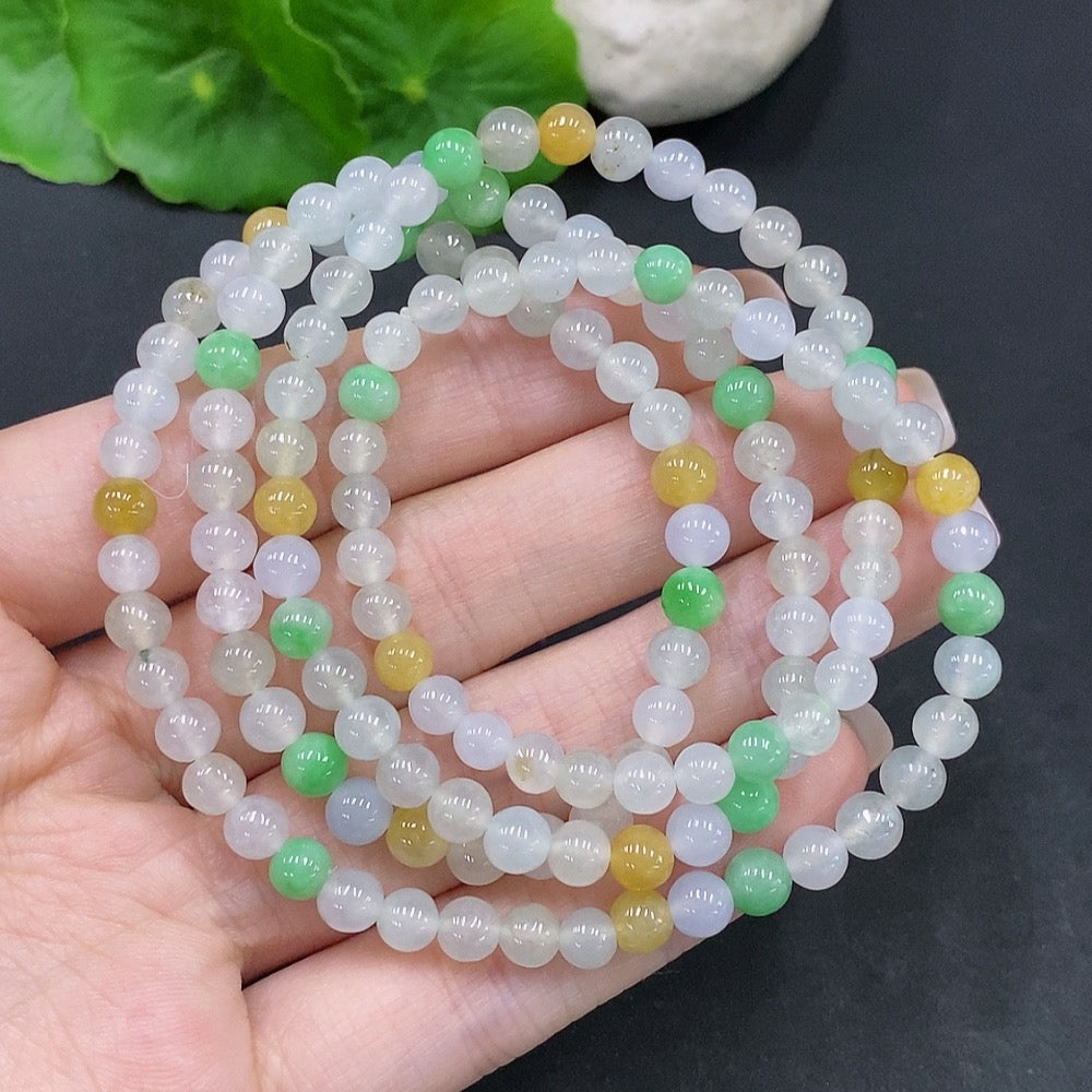 Huiliu Grade A jadeite bead necklace with 5.1mm beads, 32g, natural color, undetermined origin, certified jade jewelry.