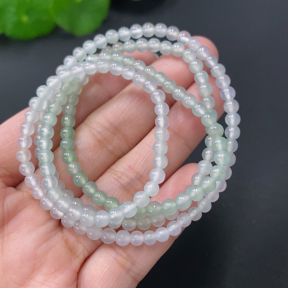 Natural Grade A Jadeite beaded necklace by HUILIU HQ, 3.8mm jade beads, certified natural jade jewelry.
