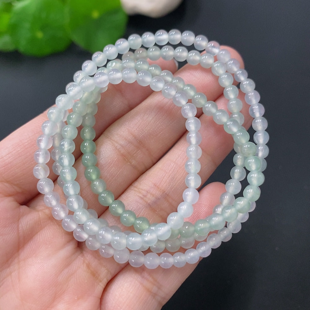 Natural Grade A Jadeite beaded necklace by HUILIU HQ, 3.8mm jade beads, certified Huiliu jade jewelry.