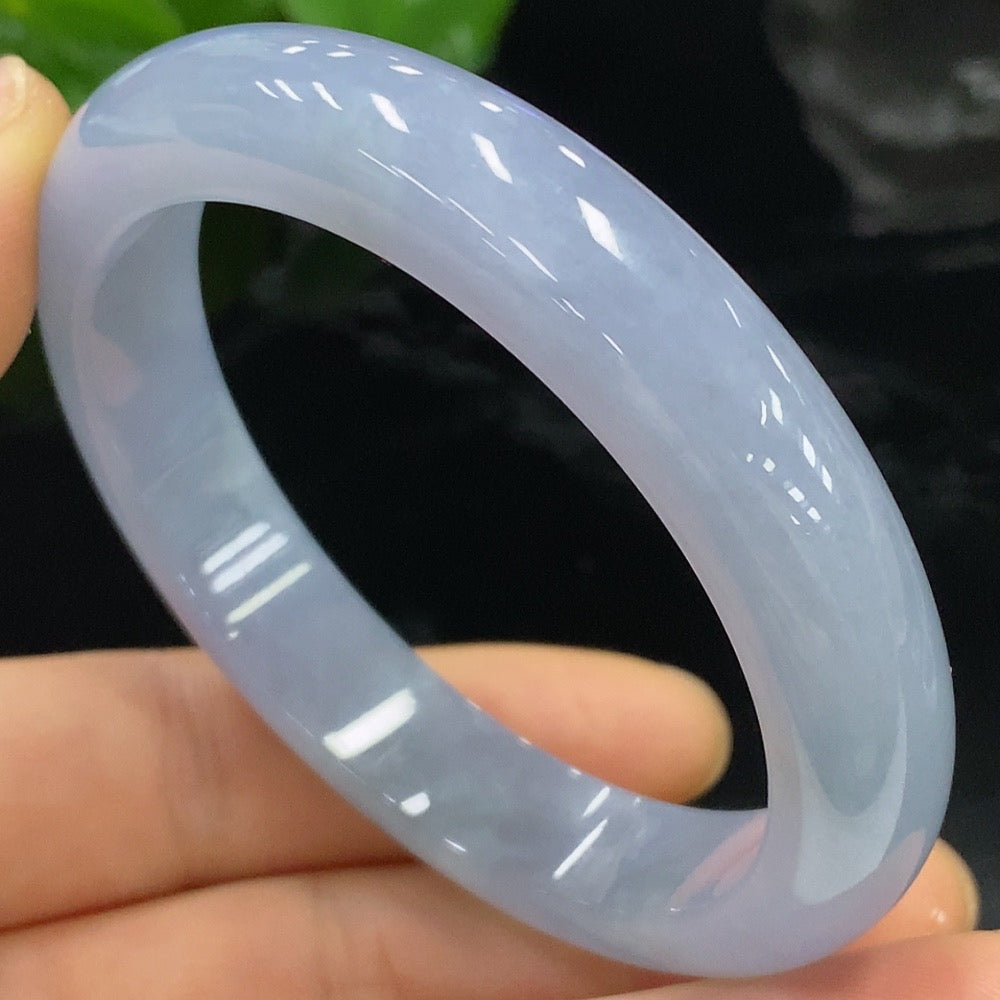 Natural Grade A jadeite round bangle from HUILIU HQ, size 54.7 with approximately 48.73g weight, Huiliu certified jade jewelry.