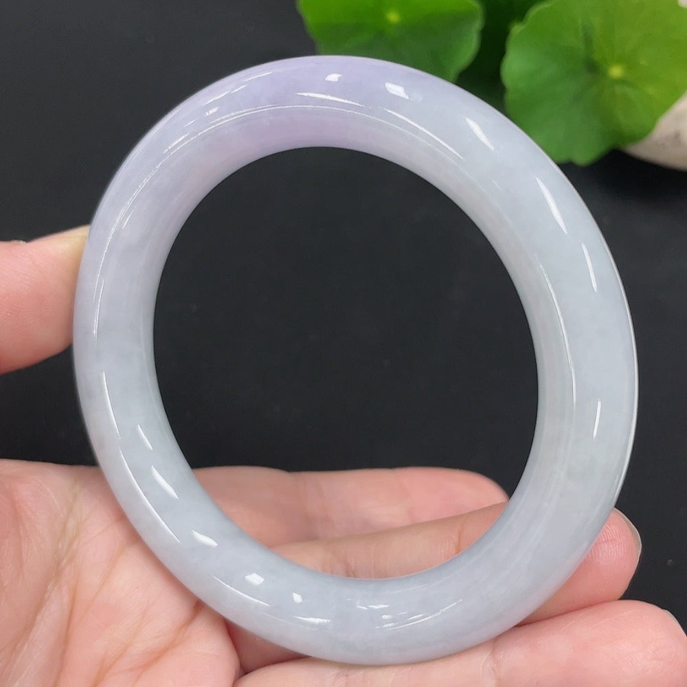 Natural Grade A Jadeite round bangle by HUILIU, size 55.7, weighing approx. 62.8g, certified jade jewelry.