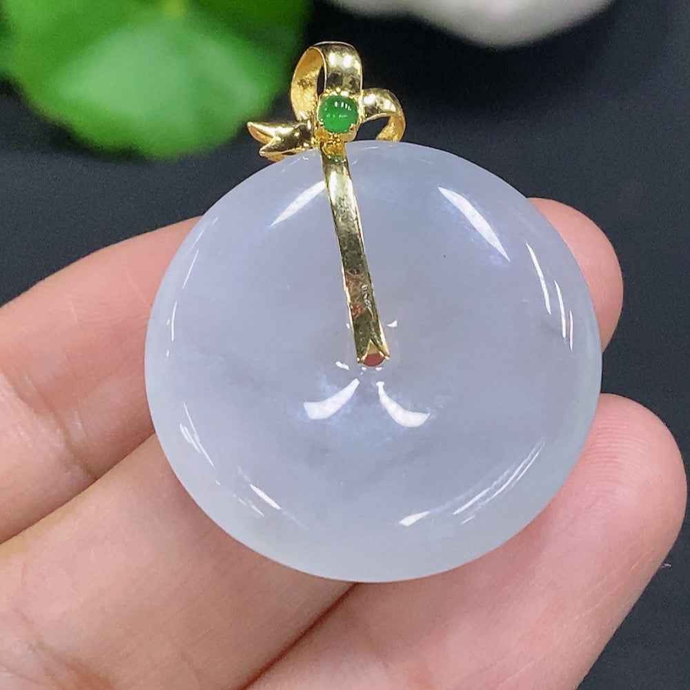 Natural Grade A jadeite Ruyi pendant with clasp, from HUILIU HQ, showcasing smooth, polished jade in a classic shape.