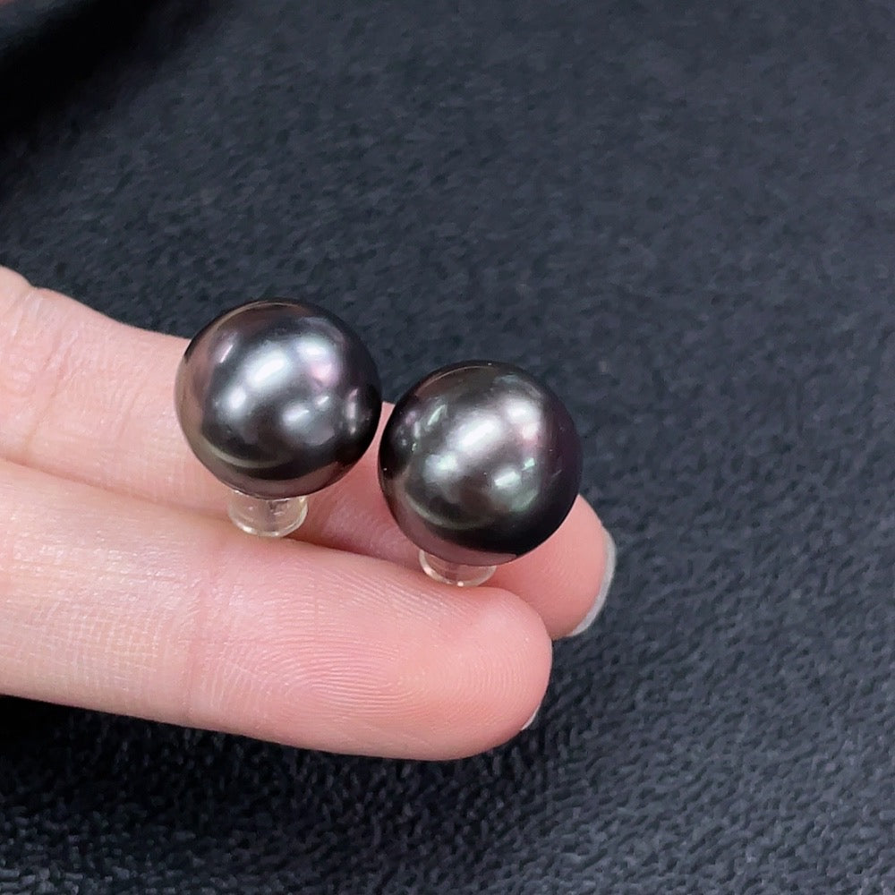 HUILIU HQ 18K gold saltwater pearl earrings, about 13.1mm size with a total weight of 6.99g, featuring lustrous white pearls.