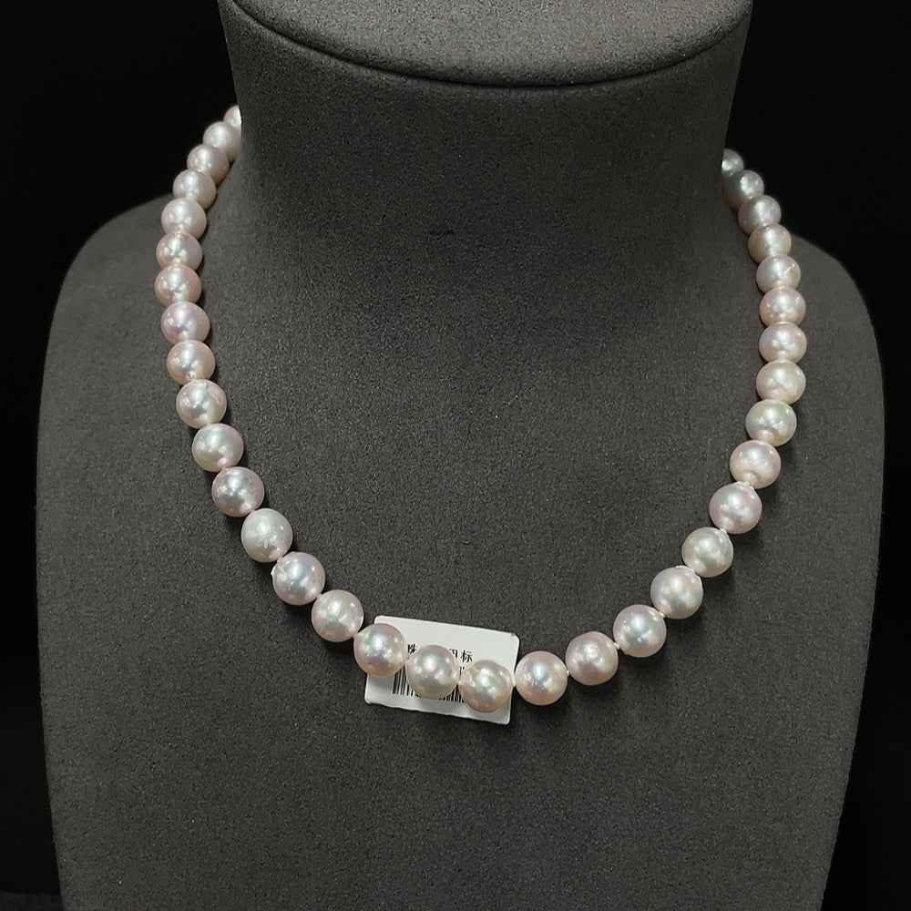Natural Grade A Jadeite seawater pearl necklace, non-setting, about 8.6mm, crafted by HUILIU HQ, with certification.