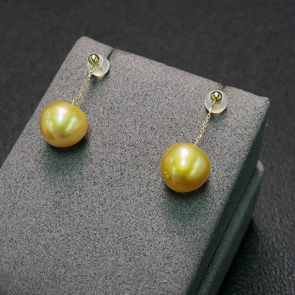 Huiliu Certified Seawater Pearl Earrings with 11.4mm pearls, natural color, elegant jewelry featuring high-quality pearls.