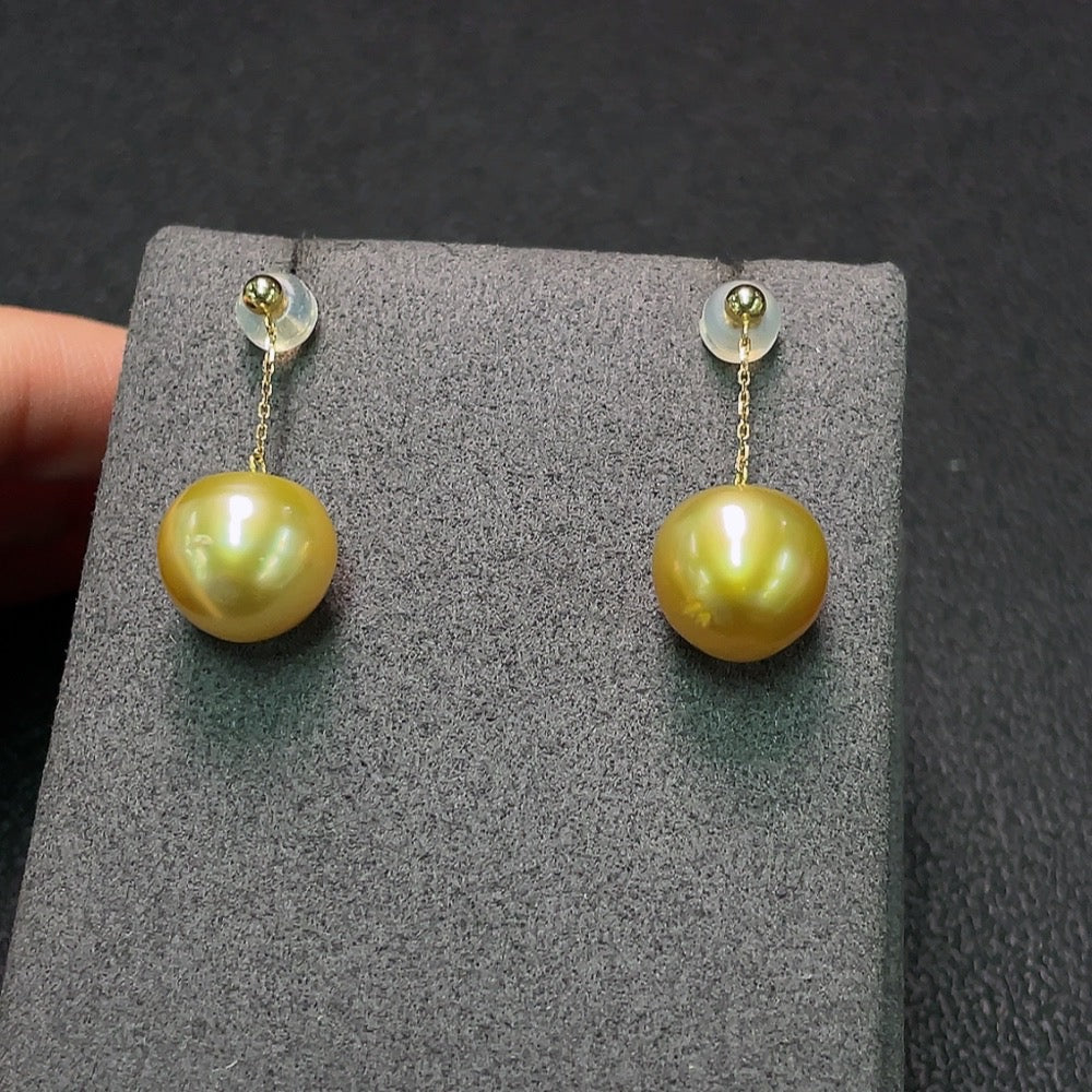 Huiliu HQ Seawater Pearl Earrings with 11.4mm pearls, natural color, certified Huiliu jewelry, elegant and timeless accessory.