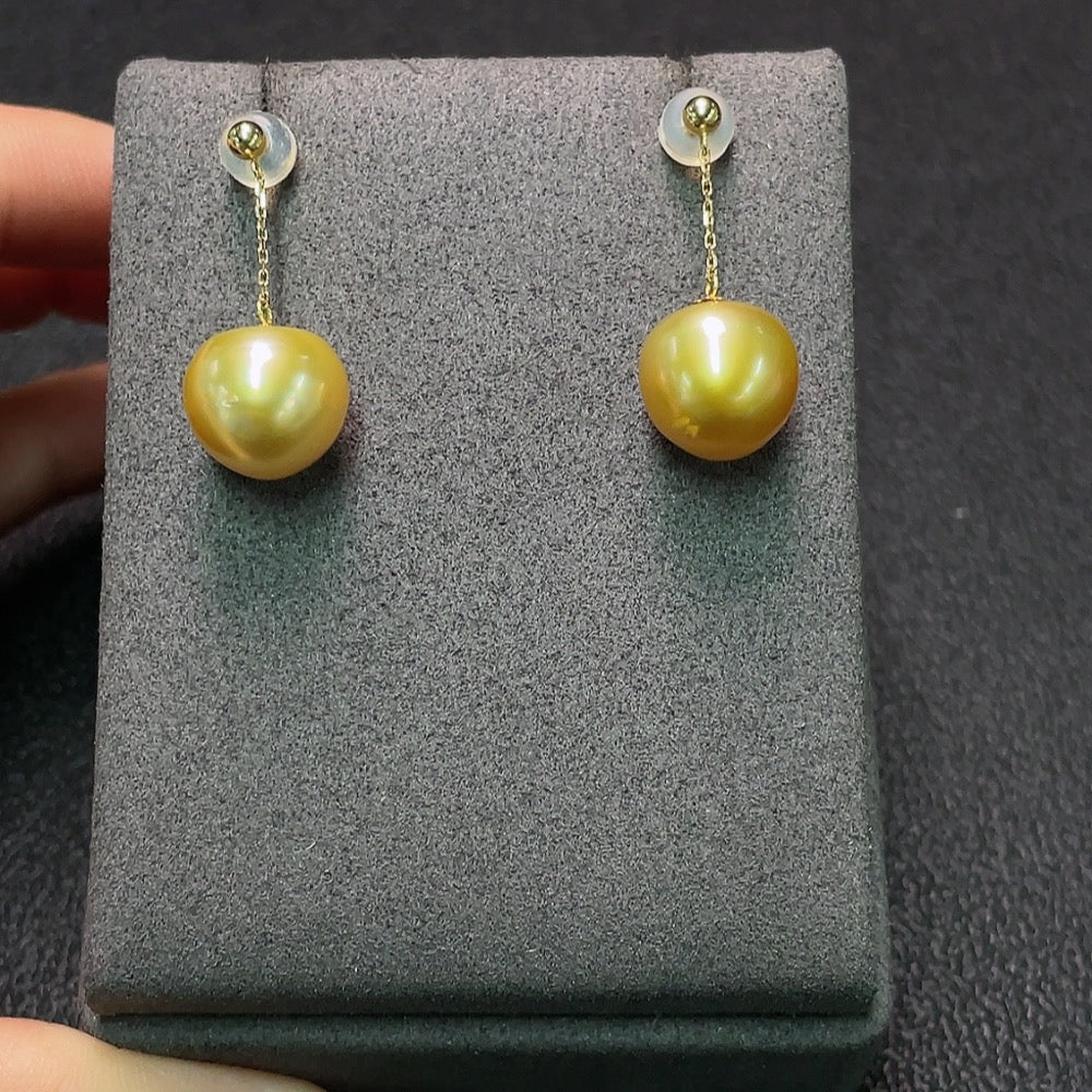 Huiliu branded Seawater Pearl Earrings with 11.4mm pearls, natural color, and certified quality, shown on a white background.