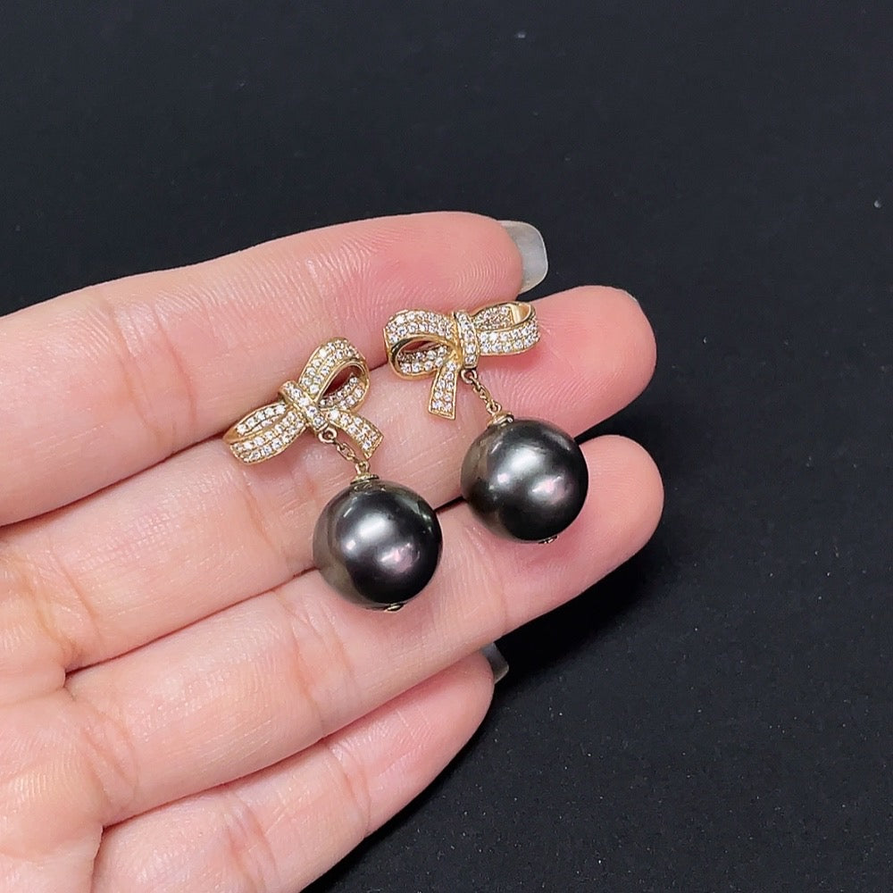 HKHQ seawater pearl earrings set in 14k gold, 12.1mm size, featuring elegant pearl drops without diamonds.