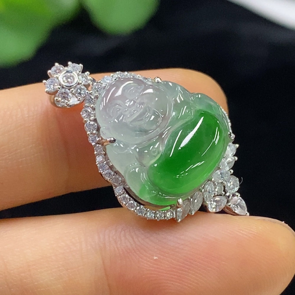Jadeite Buddha Pendant with 18k Gold Mounting, Total Weight Approx. 4.32g