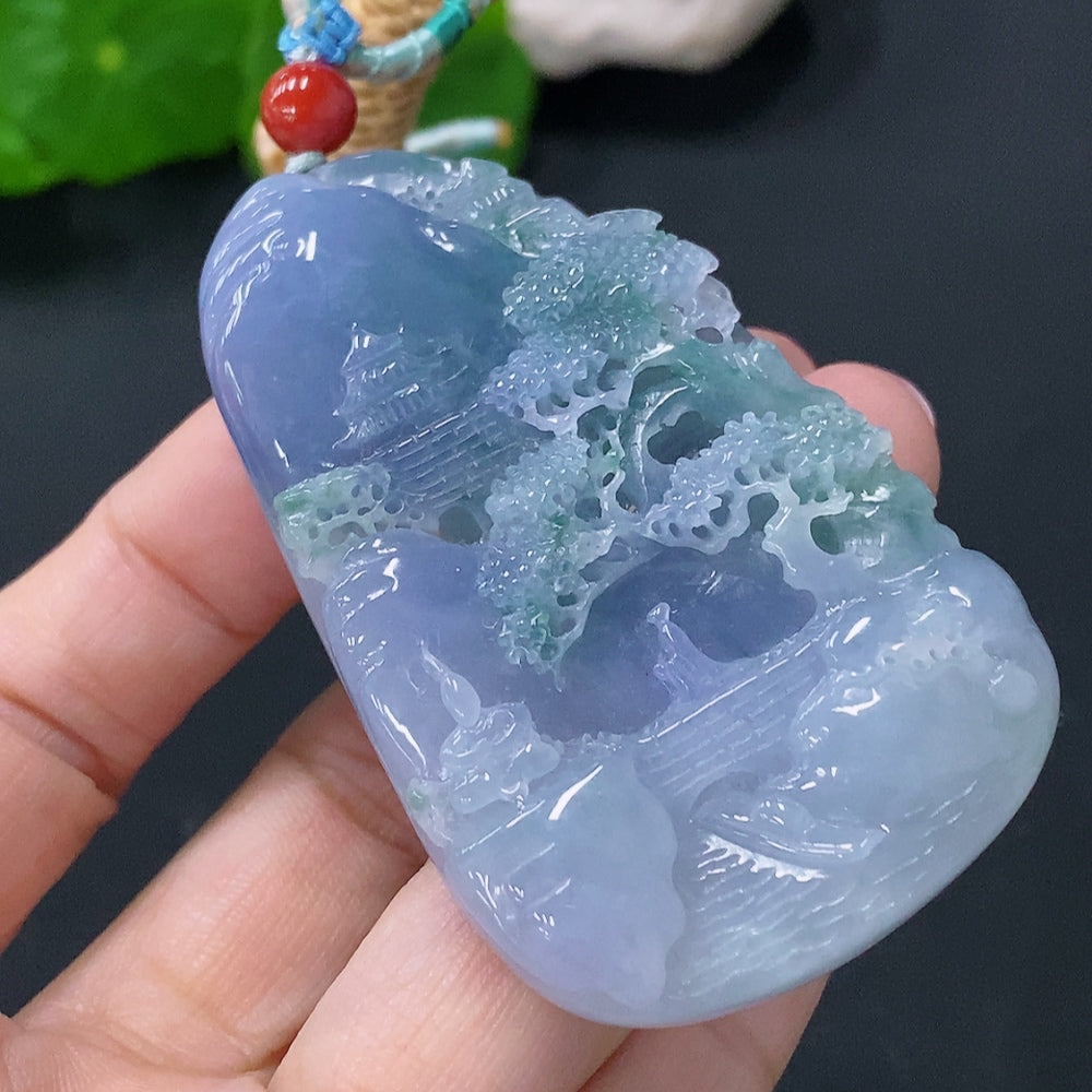 Jadeite Pendant Landscape Plaque Total Weight Approx. 47.8g With Non-A Grade Stones