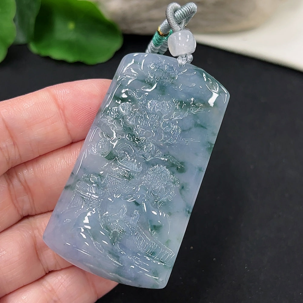 Jadeite Landscape Pendant (Including Cord) (Non-Gold Inlaid)