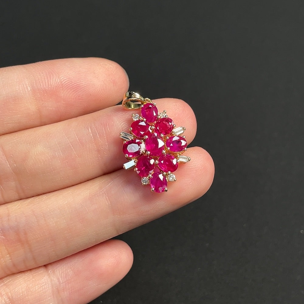 Ruby Pendant Set in 18K Gold, Total Weight Approx. 2.96g, Filled, Accented with Diamonds