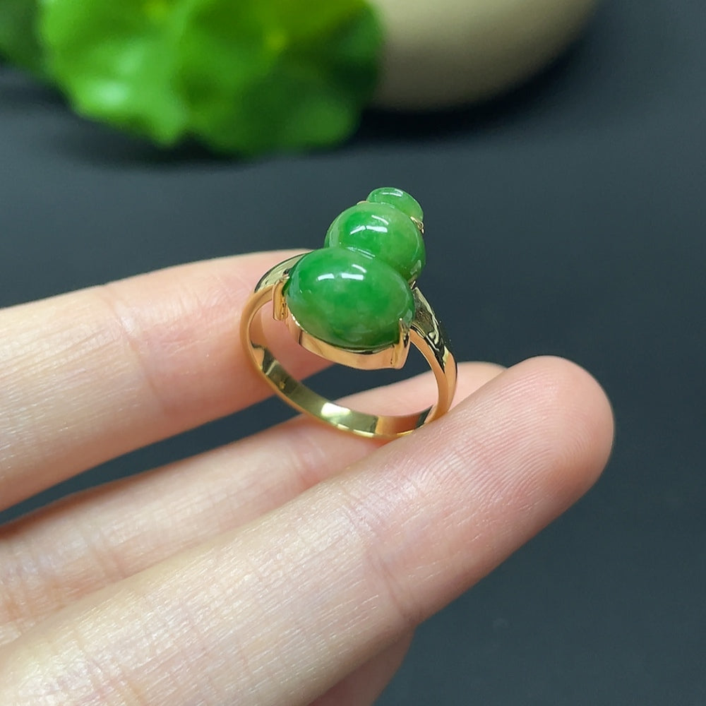 Jadeite Gourd Inlay Ring 18k Total Weight Approx. 3.87g Size 13