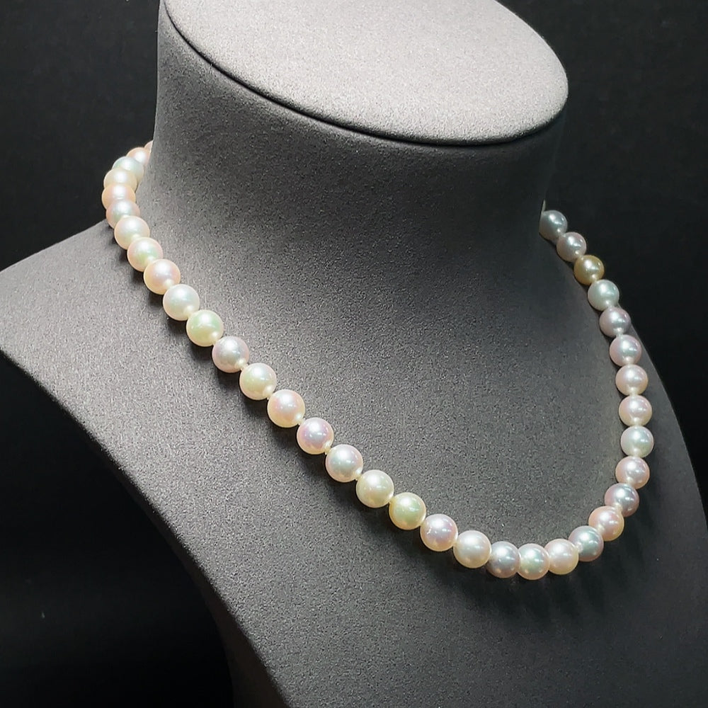 HKHQ seawater pearl necklace with undetermined color, 8.6mm pearls, approximately 46.43g weight, natural luster, non-gold style